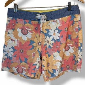 Reef Floral Board Shorts Mens 31 Retro Surf Swim Trunks Beach Chambray Waist